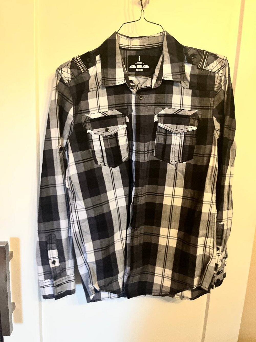 Buffalo Men's Plaid Button Down Shirt Black White Gray S